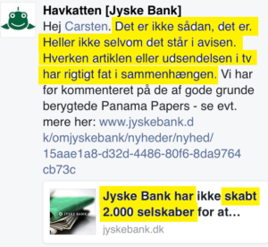Jyske Bank siger at DR ikke har fat i den rigtige sammenhæng